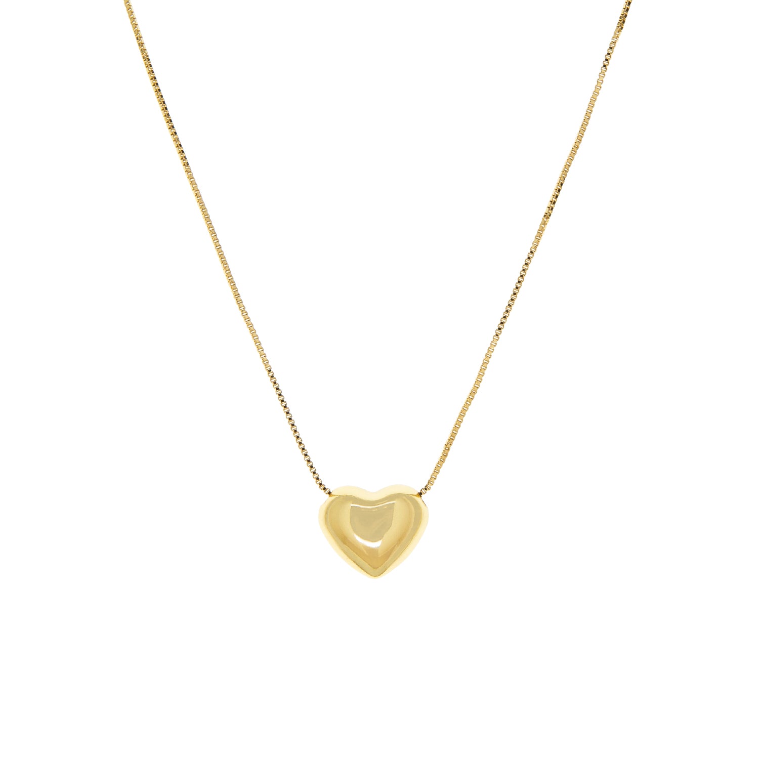 Gold Adjustable Pull Chain Puffy Heart Necklace