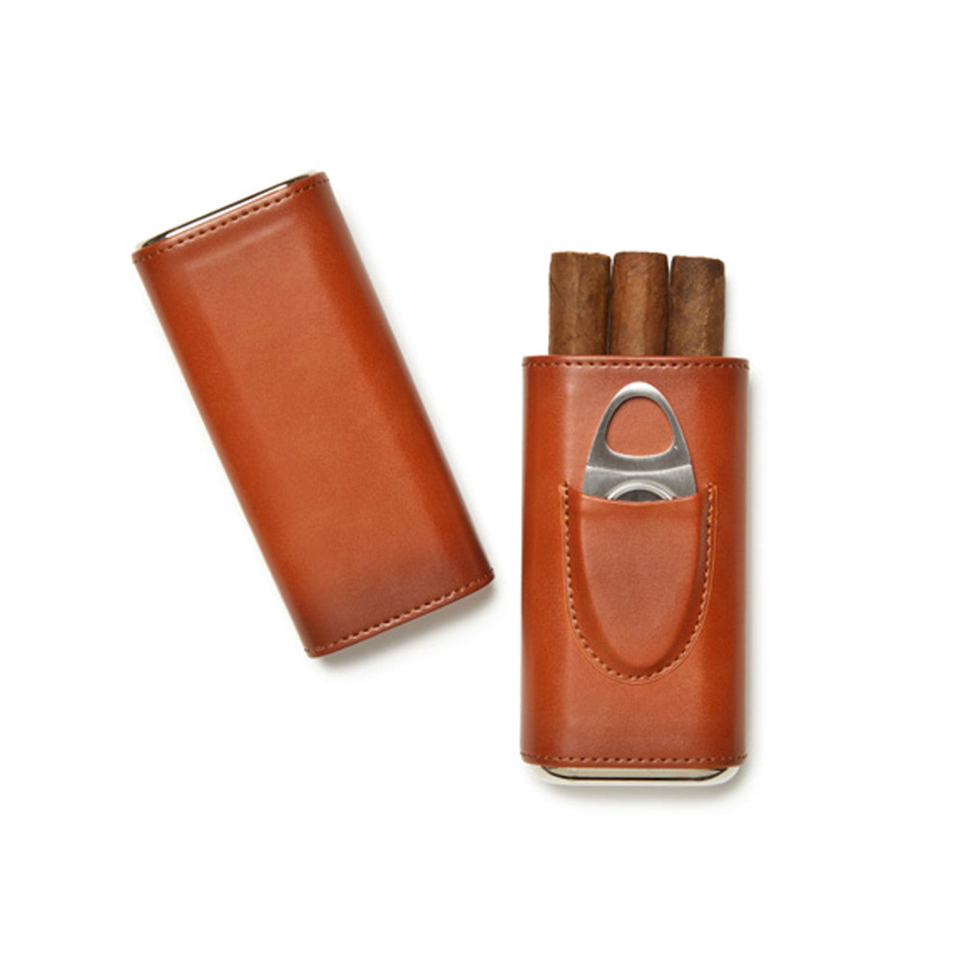 ASHTON 3 CIGAR LEATHER CASE W/ CUTTER