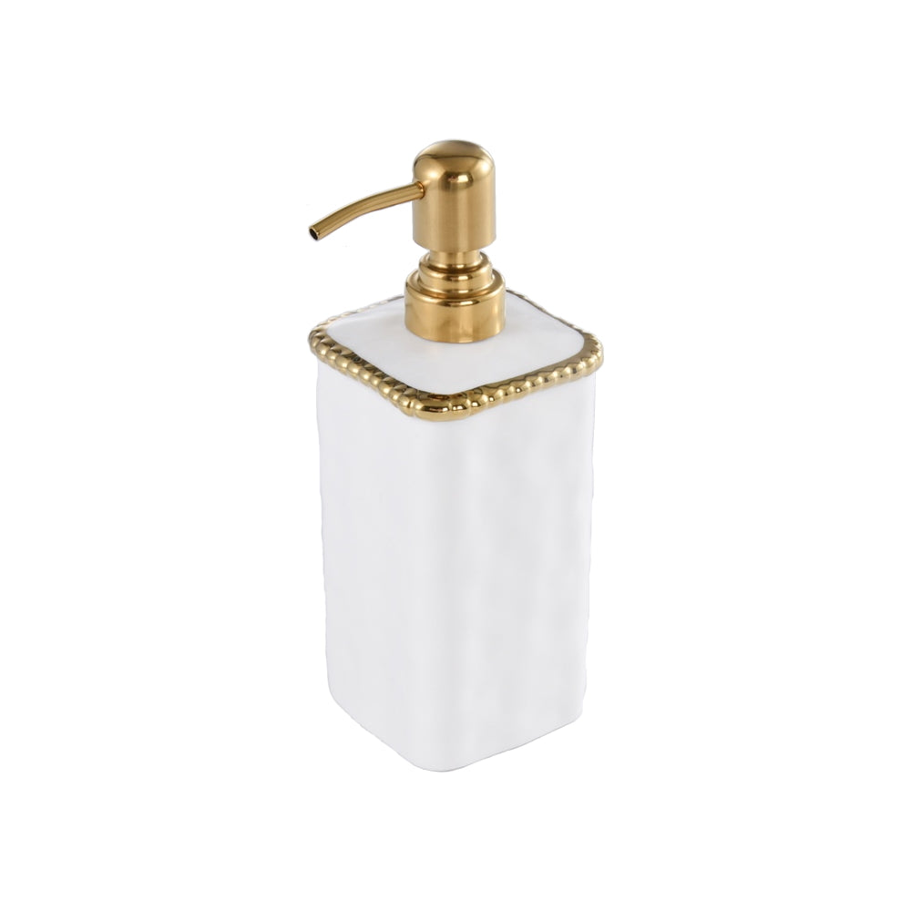 SOAP PUMP WHITE W/GOLD BEAD