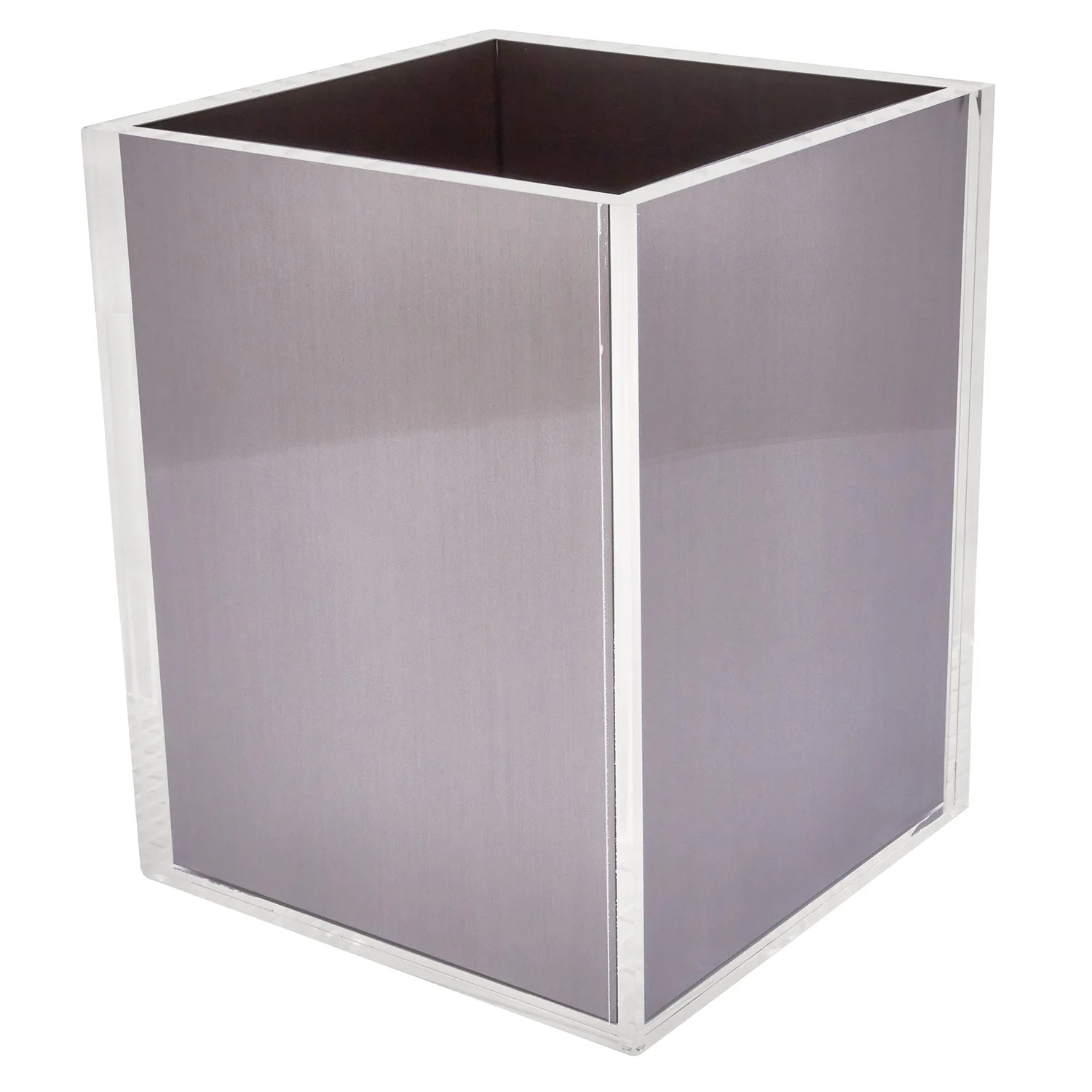 LUCITE WASTE BASKET SILVER