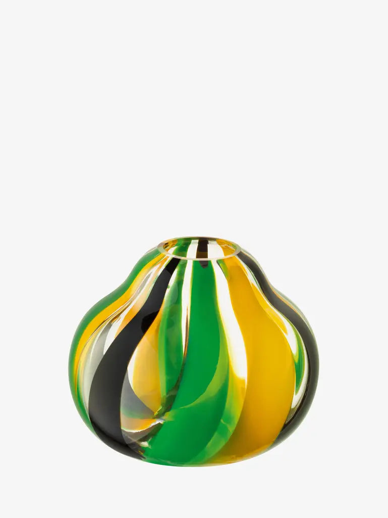 FOLK VASE 4.5" BLK/GREEN/YELLOW