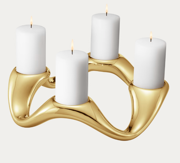 COBRA 4 PILLAR CANDLEHOLDER - GOLD W/ CANDLES