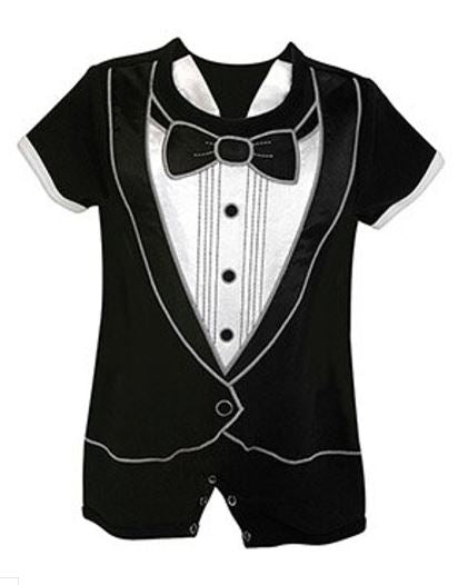 ROMPER SHORT TUX 3-6 MONTHS